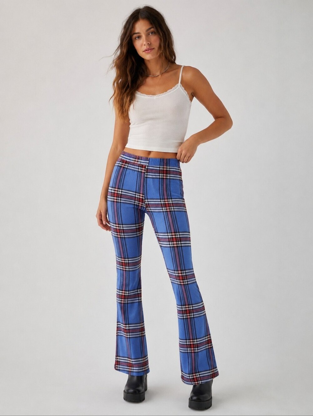 ❤️ URBAN OUTFITTERS HIGH RISE PULL ON PLAID BOOTCUT PANTS, XS